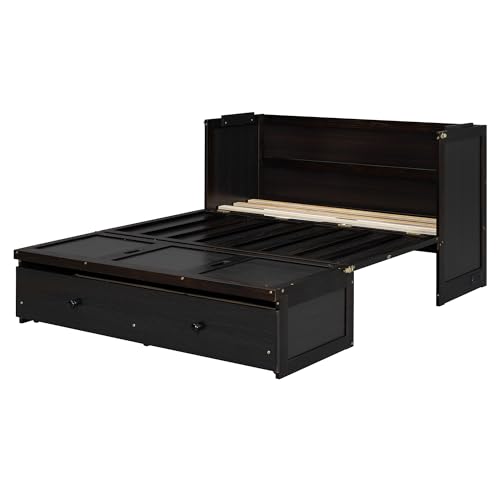 Harper & Bright Designs Queen Size Murphy Bed Cabinet, Solid Pine Wall Bed Chest with USB