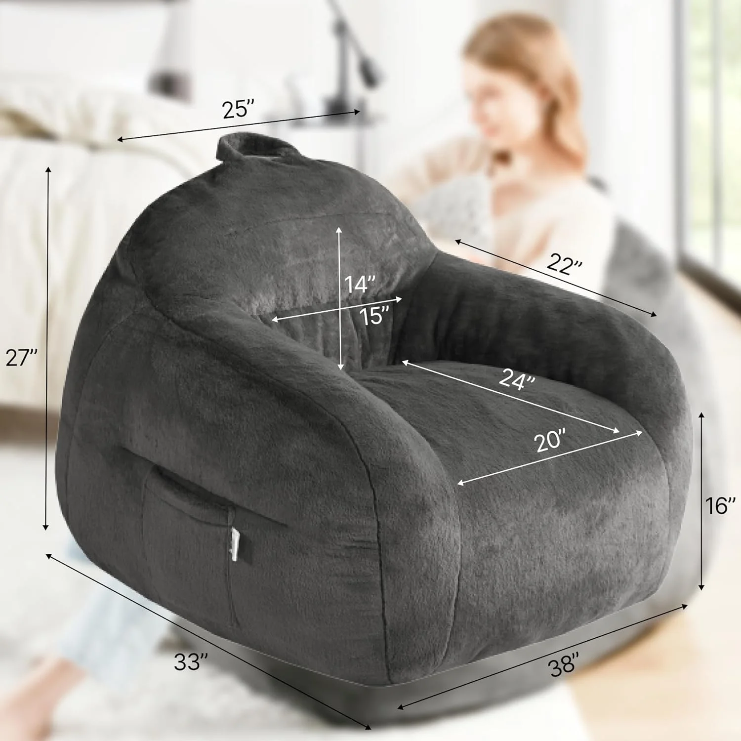 Comfy Bean Bag Chair For Bedroom, Giant Beanbag Sofa - Large And Lazy Lounge Chairs For Adults And Teens