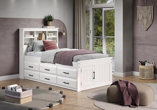 Discovery World Furniture White Full Bookcase Bed with 6 Drawers