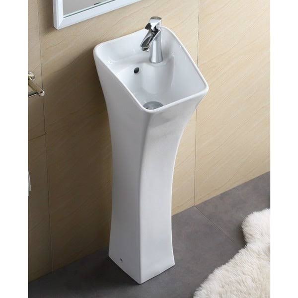 Fine Fixtures Vitreous China Rectangular Pedestal Bathroom Sink, White