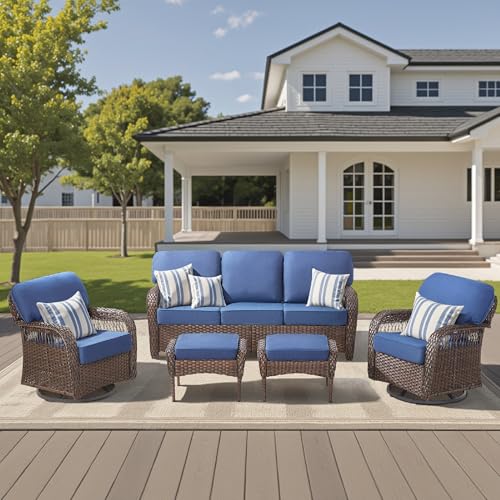 7 Pieces Outdoor Furniture Set with Swivel Chairs