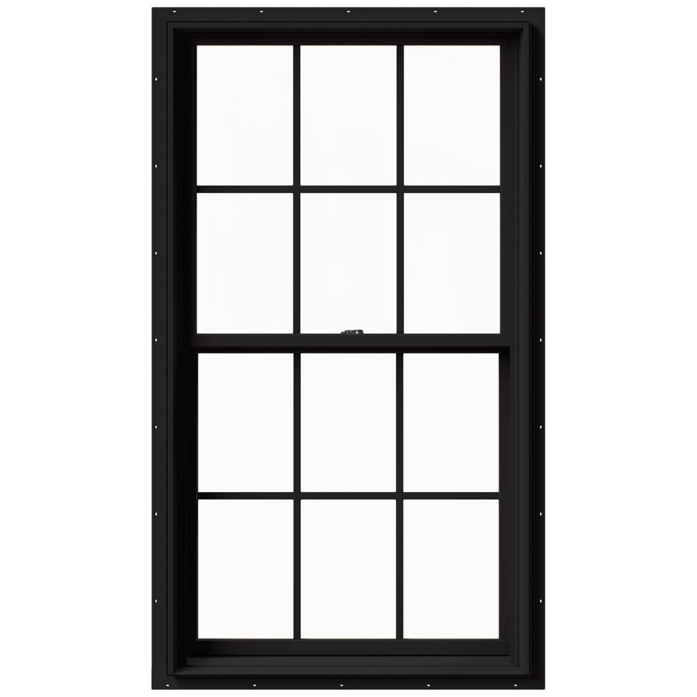 JELD-WEN 33.375 in. x 60 in. W-2500 Series Black Painted Clad Wood Double Hung Window w/ Natural Interior and Screen - Avayadevconnect