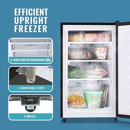 DEMULLER Upright Freezer Large Freezer Low Energy Single Door Freestanding Freezer for Kitchen, Apartment, Basement, Dorm