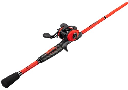 Lew's MACH Smash Baitcast Reel and Fishing Rod Combo, IM6 Graphite Blank Fishing Rod, Split Grip Winn Dri-Tac Handle, Fluorescent Red