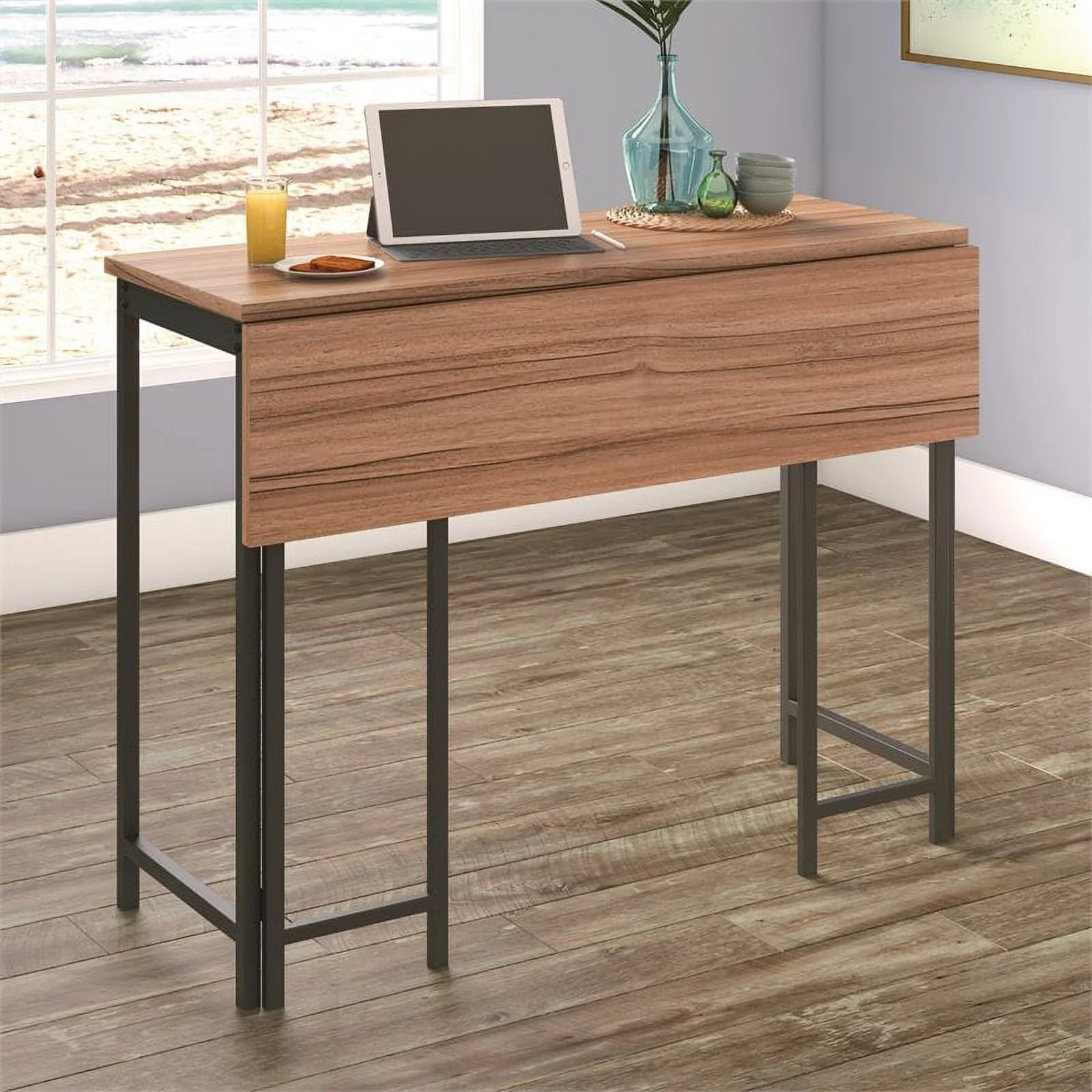 Sauder North Avenue Engineered Wood Table with Drop Leaf in Sindoori Mango/Brown