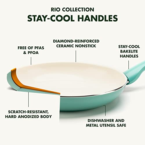 GreenPan Rio 16 Piece Cookware Pots and Pans Set, Hard Anodized Healthy Ceramic Nonstick PFAS-Free, Bakelite Handles, Frypans, Saucepan, Saute Pan