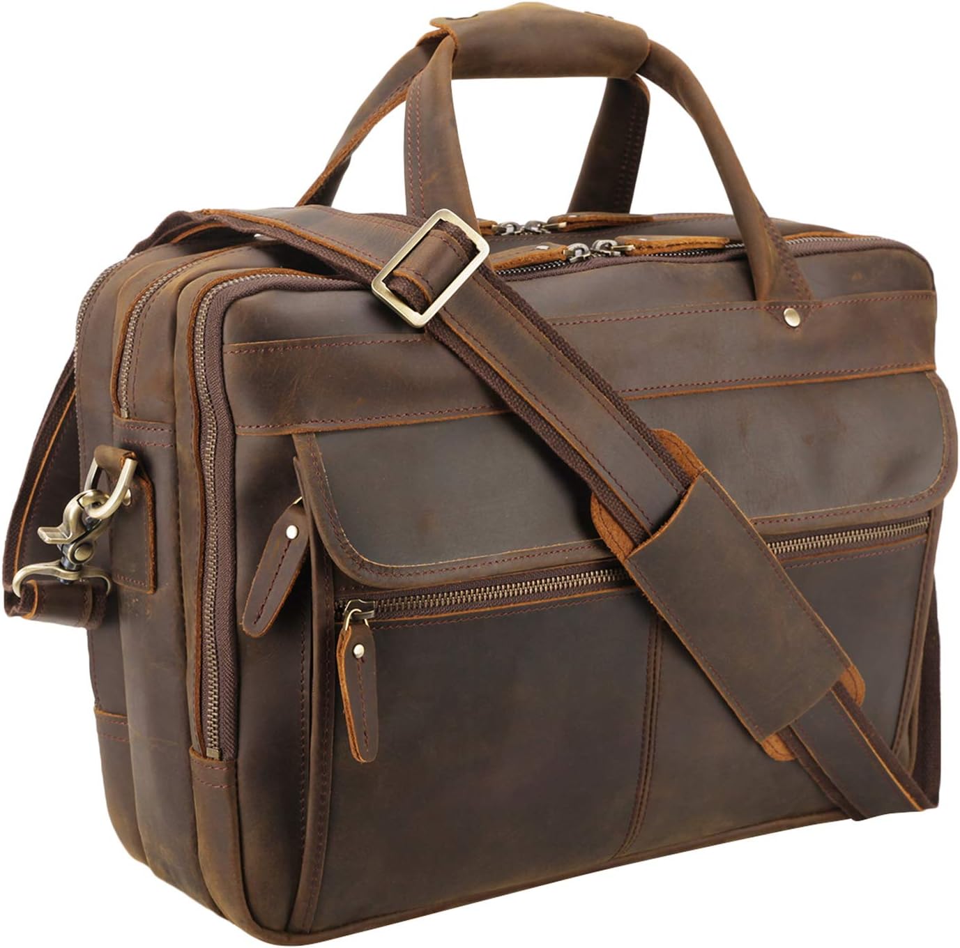 Polare 15.7 Full Grain Cowhide Leather Laptop Business Briefcase Work Bag College Bag Messenger Bag for Men