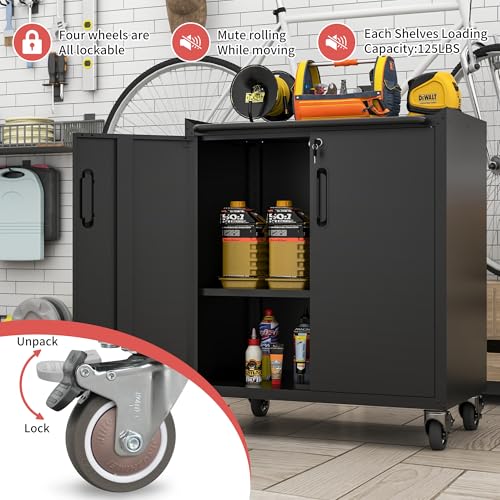 Mobile Tool Storage Cabinet with Wheels,Heavy Duty Rolling Tool Cabinets for Garage,Metal Storage Cabinets with 4 Drawer and 1 Locking Doors