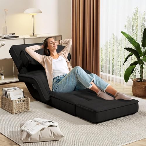 Esright Floor Chair, Padded Folding Gaming Chair with 14-Level Adjustable Backrest