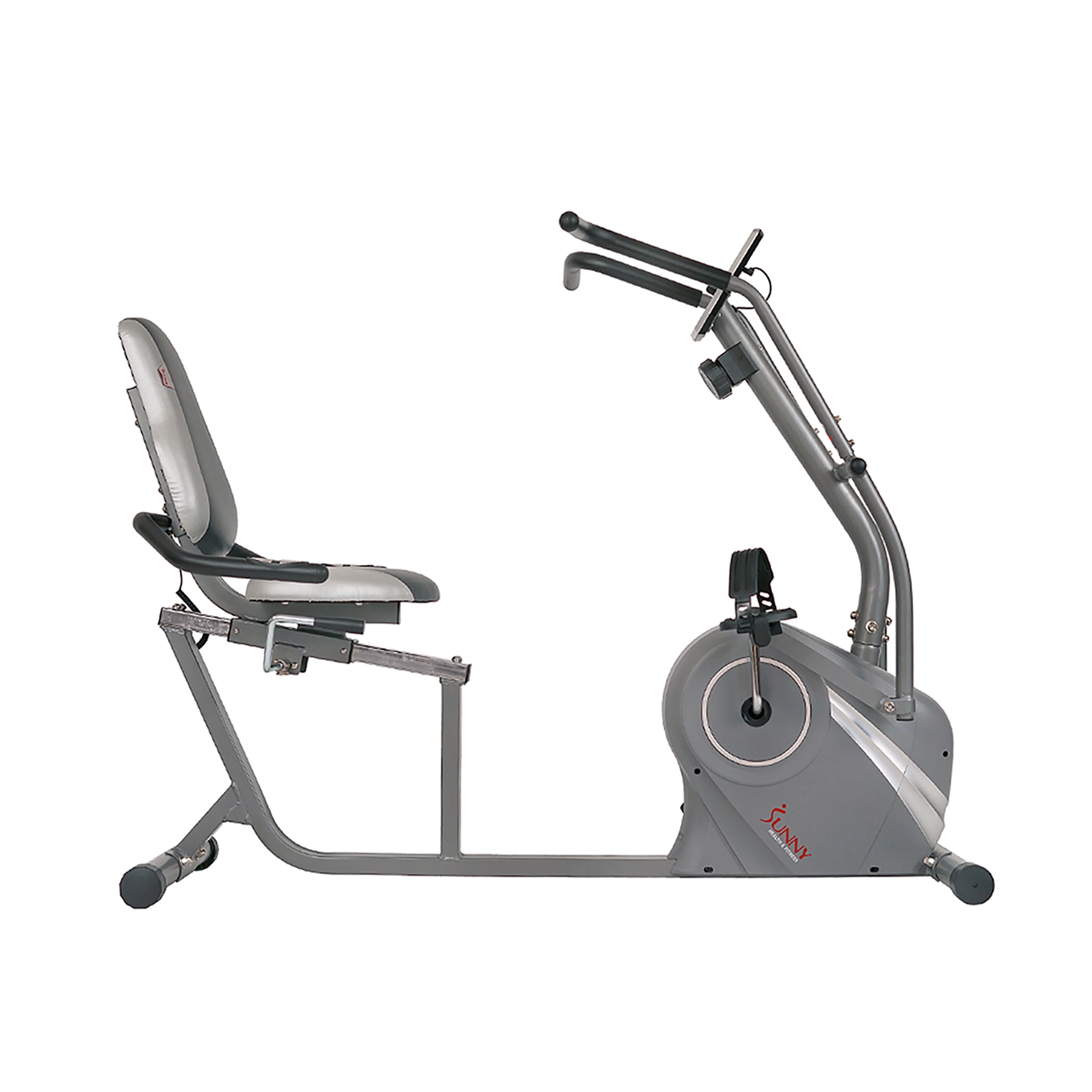 Sunny Health & Fitness Cross Trainer Magnetic Recumbent Bike with Arm Exercisers for Indoor Cardio with Pulse Sensors, SF-RB4936