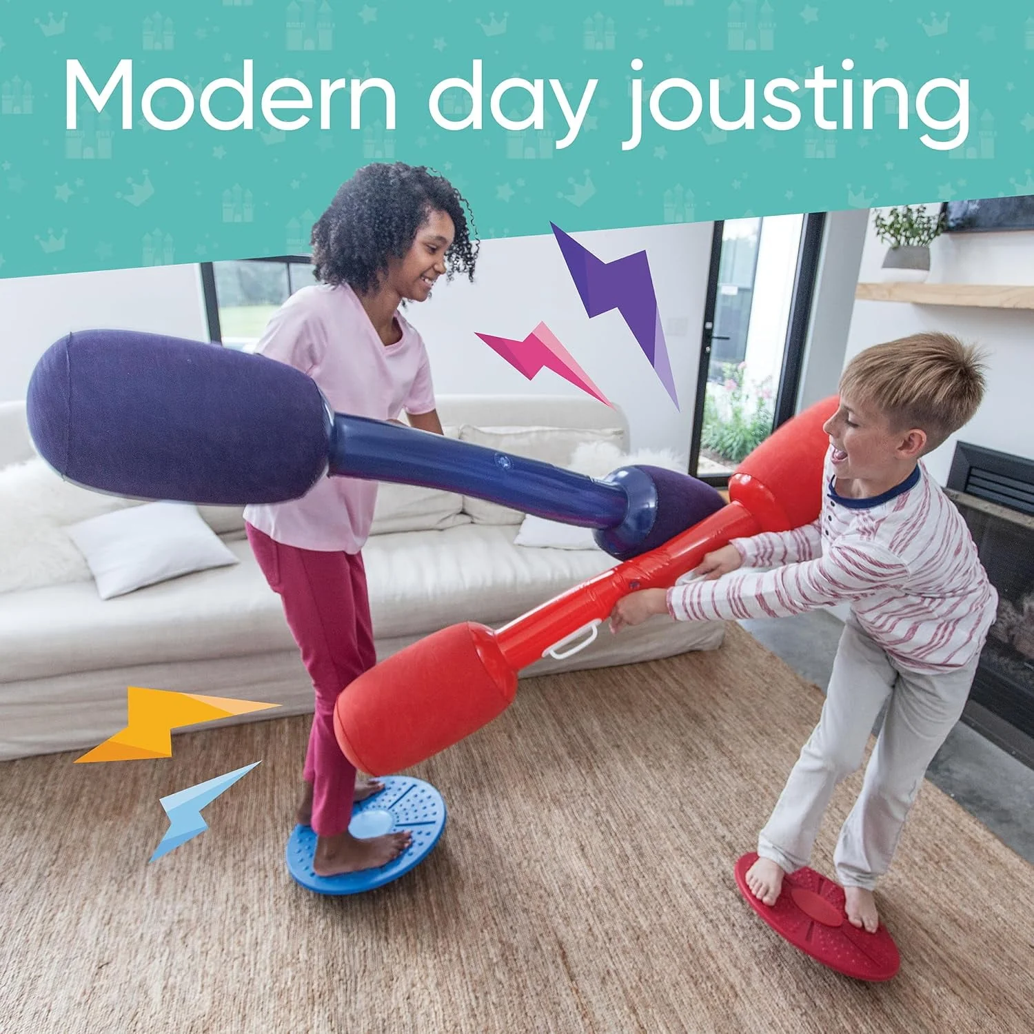 HearthSong Indoor Balance Jousting Set for Active Kids' Play, Includes 2 Inflatable Boppers and 2 Balance Boards