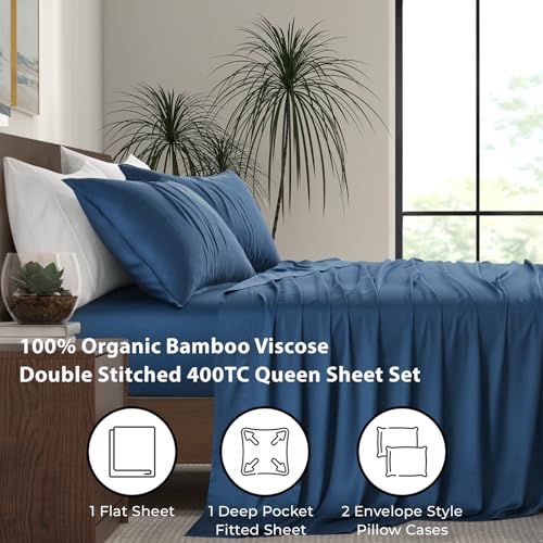 Luxury Bamboo Market | Queen Size Bed Sheet Set | 100% Viscose Made from Bamboo | Organically Grown | Ultra Soft | Cooling Sheets for Hot Sleepers |