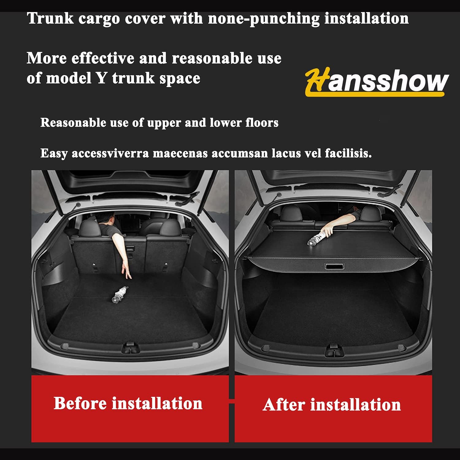 Hansshow Cargo Privacy Cover for Tesla Model Y 2020-2021 Cargo Rear Retractable Trunk Cover (Model Y Trunk Covercanvas) Pack of 2