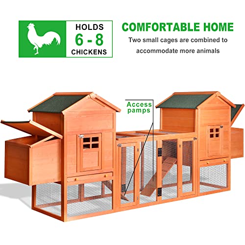 Outdoor Chicken Coop for 8 Chickens, 2025Upgraded Portable Wooden Hen House with Nesting Boxes, Chicken House, Chicken Run Cage