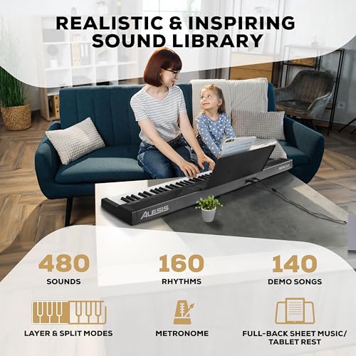 Alesis 88 Key Keyboard Piano with 480 Sounds, Speakers, USB MIDI, Carry-Bag, Stand, Headphones, Pedal and Piano Lessons for Beginners