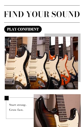 AKLOT Stryde Electric Guitar with Coil-Split: Roasted Maple Neck, Flame Maple Graphic Top, HSS Ceramic Pickups, Beginner Guitar Kit with 10W Amp
