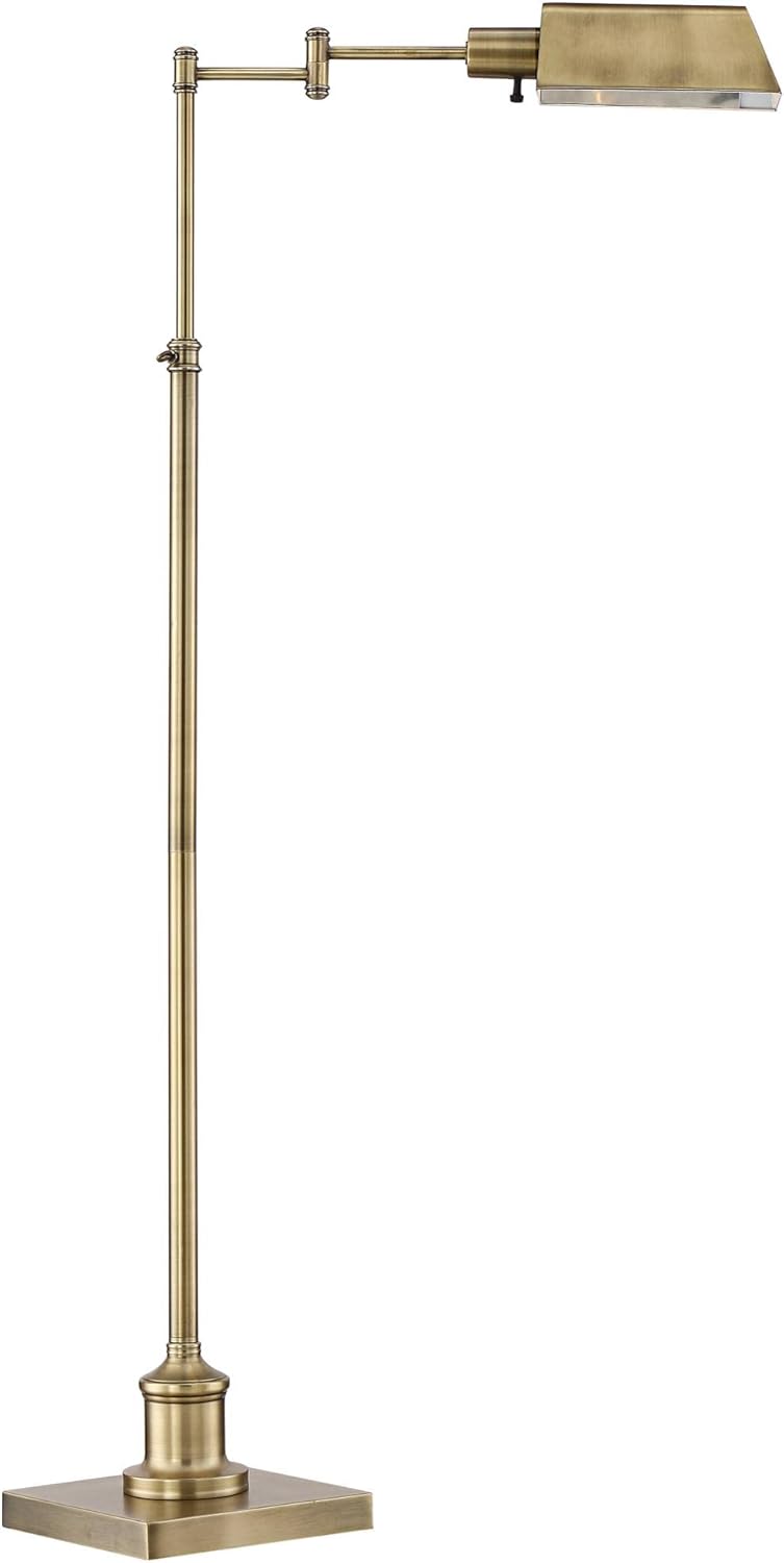 Regency Hill Jenson Industrial Adjustable Swing Arm Pharmacy Lamps Floor Standing with USB Charging Port 54" Tall Aged Brass Metal Decor for Living