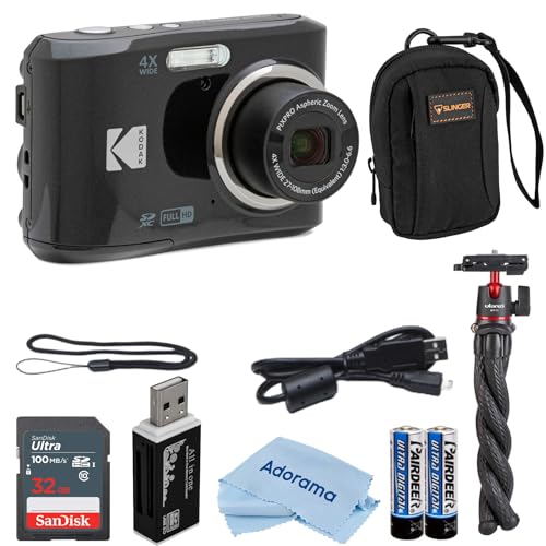 Kodak PIXPRO FZ45 Friendly Zoom 16MP Full HD Digital Camera, Bundle with 32GB Memory Card and Camera Bag, Flexible Tripod, and Card Reader (White)