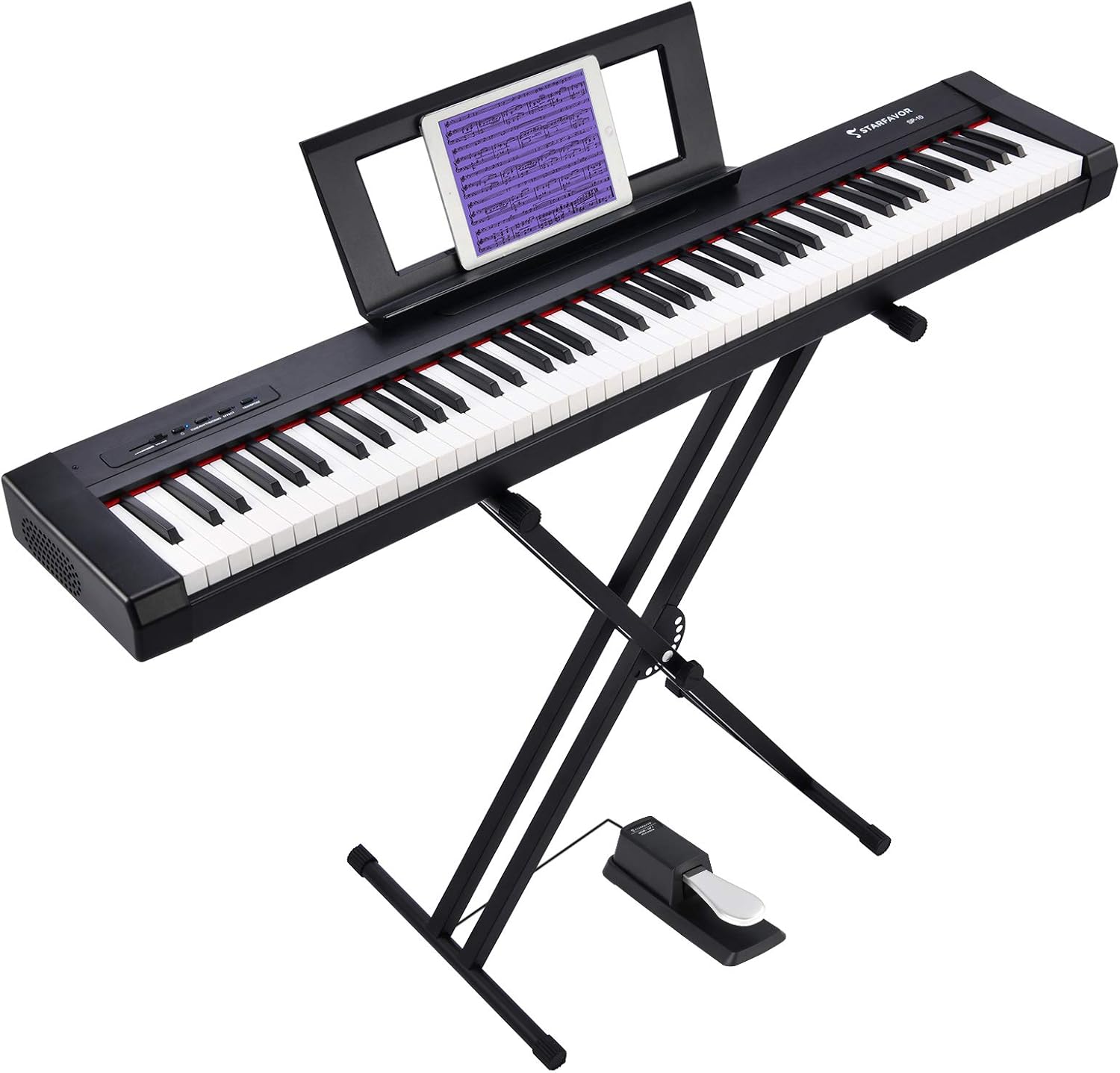 Starfavor 88 Key Digital Piano Beginner Electric Keyboard Full Size with Semi Weighted Keys Dual 30W Speakers SP-10 Bundle include Sustain Pedal