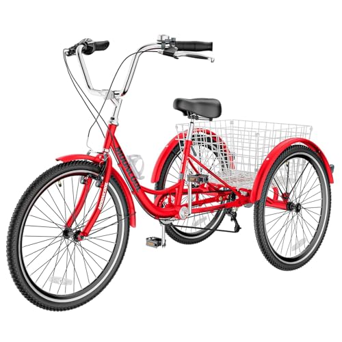 DoCred Adult Tricycles, 7 Speed Adult Trikes 20/24/26 inch 3 Wheel Bikes for Adults with Large Basket for Recreation, Shopping