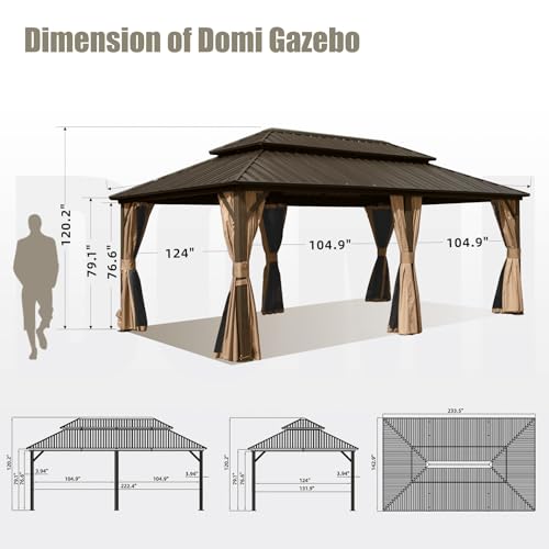 Domi 10’ x 10’ Hardtop Gazebo Metal Frame Canopy with Netting & Curtains