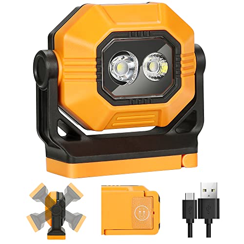 LED Rechargeable Work Light, 1500LM Portable COB Magnetic Lights with 3 Modes & 360°Rotatable, IPX4 Waterproof Worklight for Car Repairing