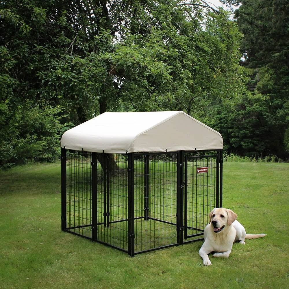 Lucky Dog Canopy Kennel Cover with Sunbrella Fabric - Tahitian Sand