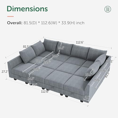 HONBAY Modular Sofa Sectional Sleeper Couch with Ottomans Reversible Sleeper Sectional Sofa Modular Couch with Storage, Aqua Blue