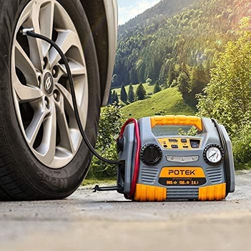 POTEK Jump Starter 900 Peak Amps Power Station with 150 PSI Air compressor with 2.4A USB Port