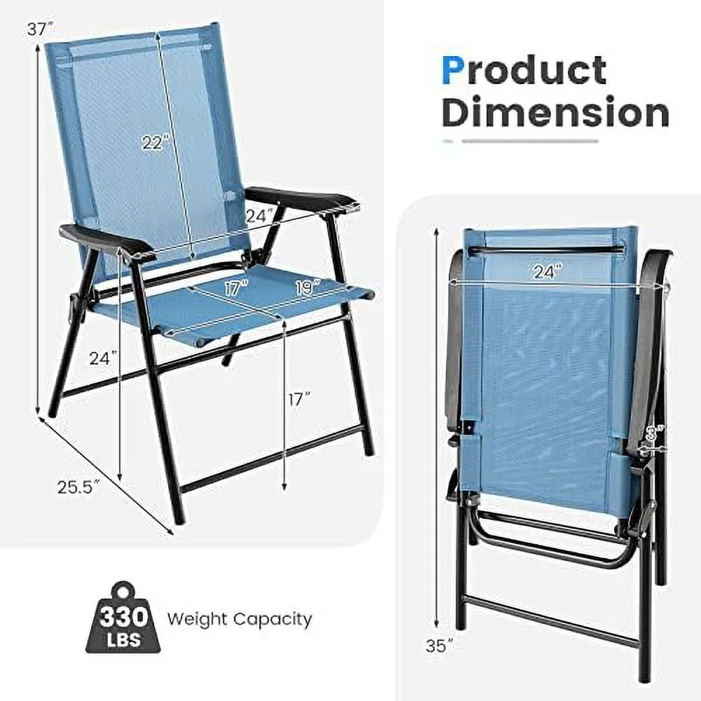 Patio Chairs Set of 2  Folding Patio Chairs for Deck Beach Camping Dining Picnic  Portable Sling Back Chairs Space Saving Turquoise