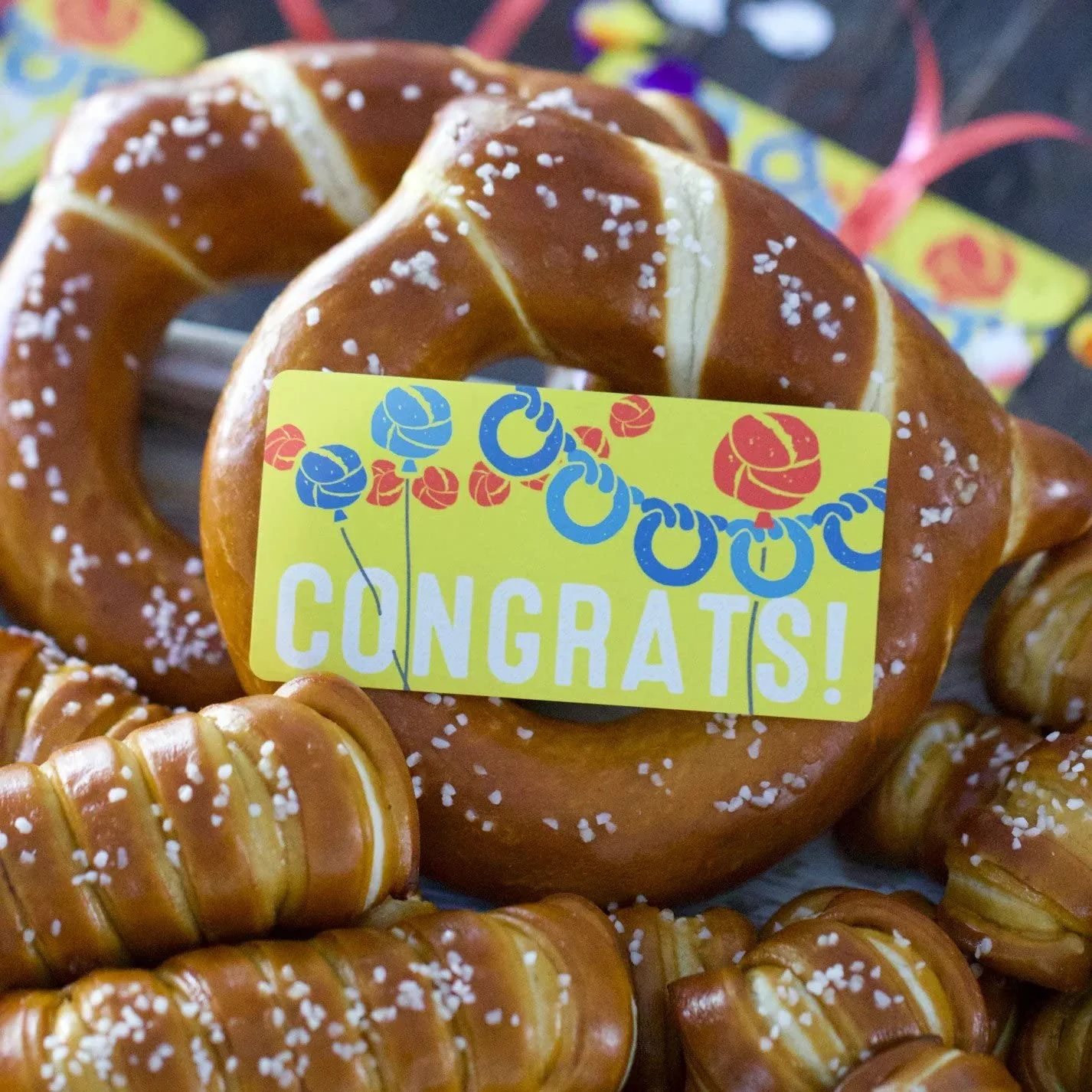 Ultra "ngratulations" Gourmet Gift Box, Artisanal Soft Pretzel Snack Pack, With Gourmet Sauce & Toppings