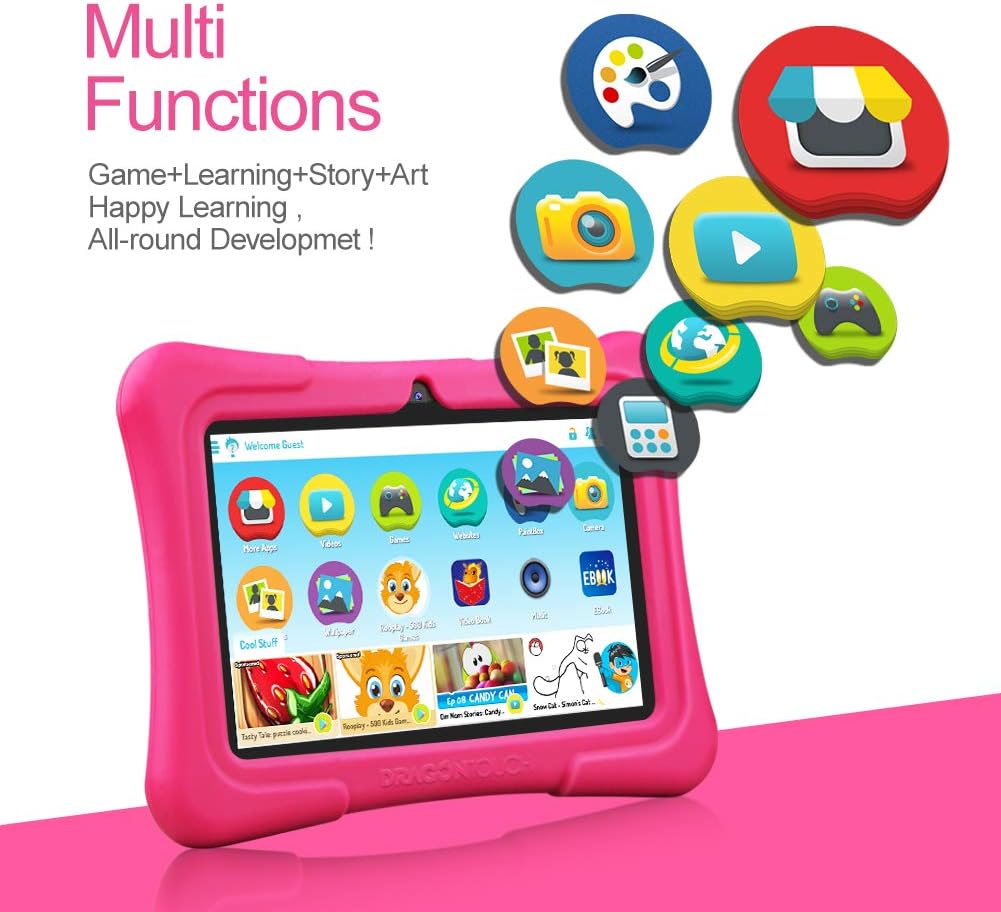 Dragon Touch Kids Tablet, 7 inch IPS HD Display, 16GB Storage, 2GB RAM, 1.5 GHz Quad-Core Processor, Android 9.0