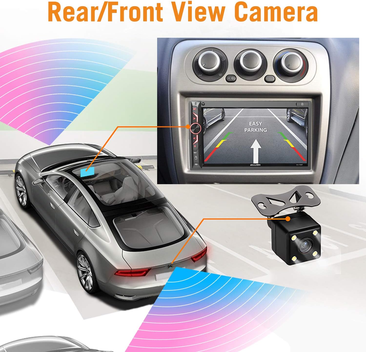 7 inch Double Din Digital Media Car Stereo Receiver,aboutBit Bluetooth 5.0 Touch Screen Car Radio MP5 Player Support Rear/Front-View Camera