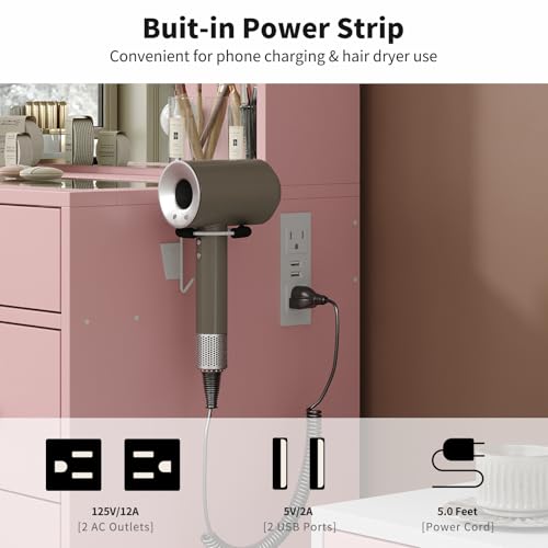 Vanity Desk & Power Outlet, Makeup Vanity with Mirror and 10 LED Lights, 3 Lighting Modes Brightness Adjustable