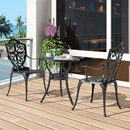 NUU GARDEN 3 Piece Bistro Set Outdoor, All Weather Cast Aluminum Patio Bistro Sets Patio Table and Chairs Set of 2 with Umbrella Hole for Yard