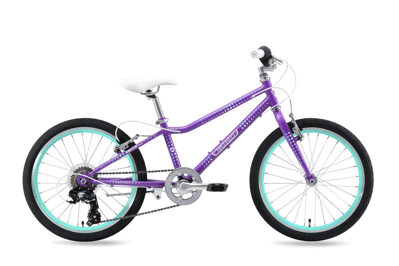 Guardian Bikes Bike Company Ethos Safer Patented SureStop Brake System 20x22 Kids Bike, Purple/Aqua