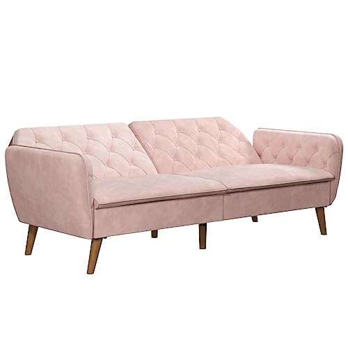 Novogratz Tallulah Memory Foam Futon, Convertible Couch, Camel Faux Leather