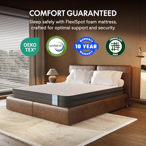 FLEXISPOT Queen Adjustable Bed + 12-inch Cooling Gel Memory Foam Mattress, Storage Headboard, Charging Station, Head Incline, LED Lighting