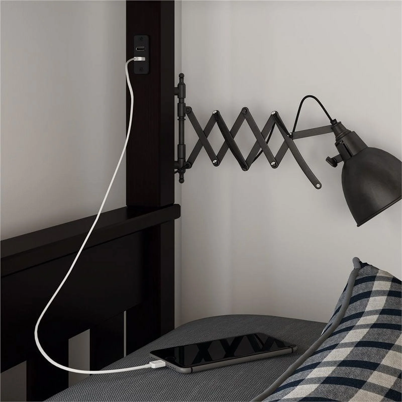 Dorel Living Moon Wood Full over Full Bunk Bed with USB Port in Chocolate