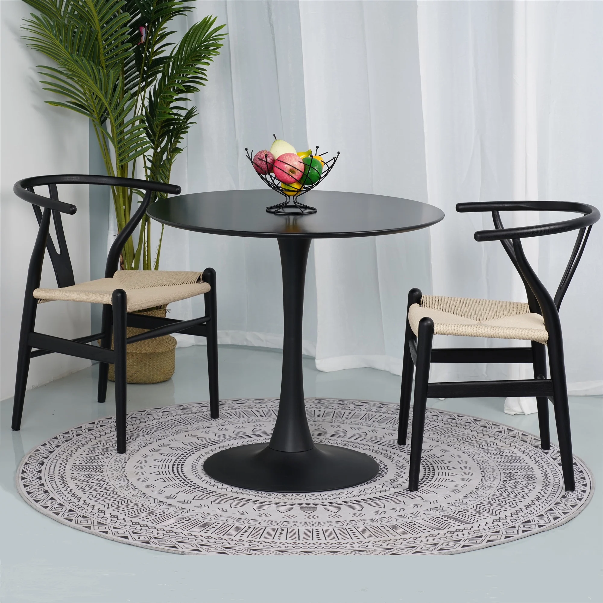 Tomile Dining Chair, Wishbone Chair Mid-Century Solid Wood Y Chair, Rattan Armchair (Ash Wood - Black with Natural Seat) - Radiant Selections