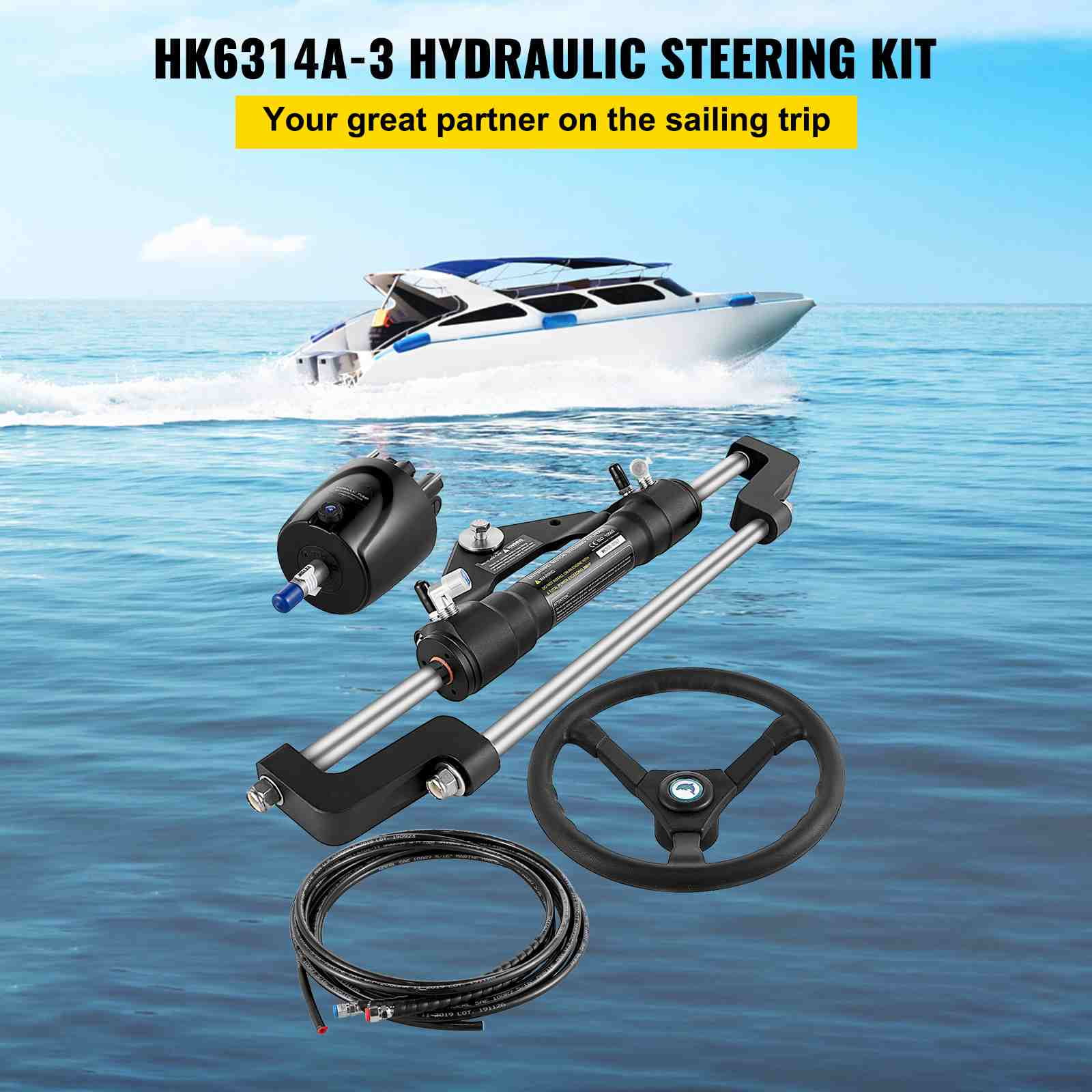 BENTISM Hydraulic Outboard Boat Steering Kit HK6400A-3 HO5114 14\' Hoses 300HP Helm Pump