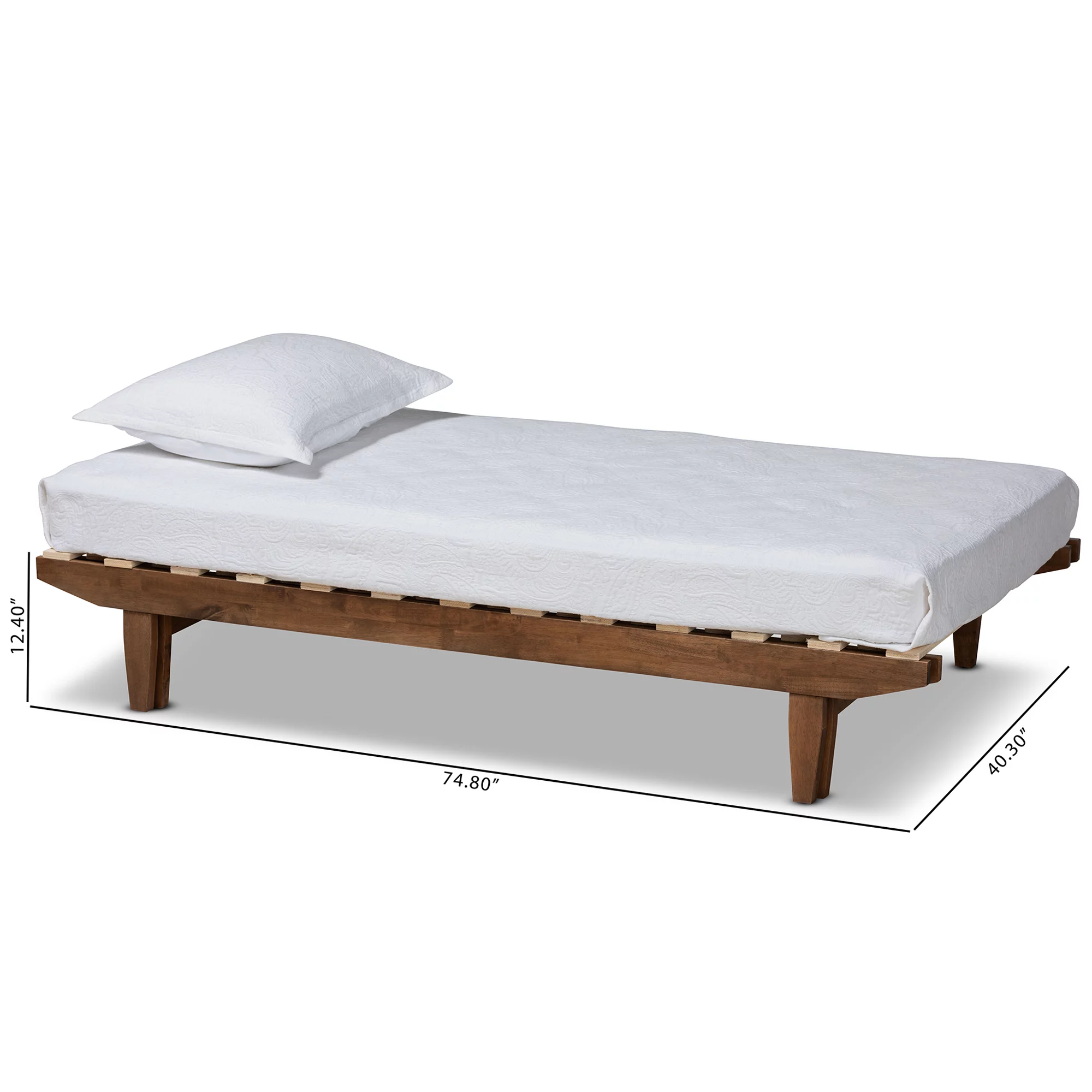 Baxton Studio Hiro Rubberwood Expandable Platform Bed Frame, Twin, Walnut
