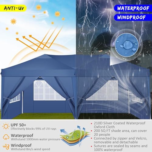 COBIZI 10x10 Pop up Canopy Tent Protable Canopy Tent with 4 Sidewalls Waterproof Commercial Instant Shelter for Parties, Wedding
