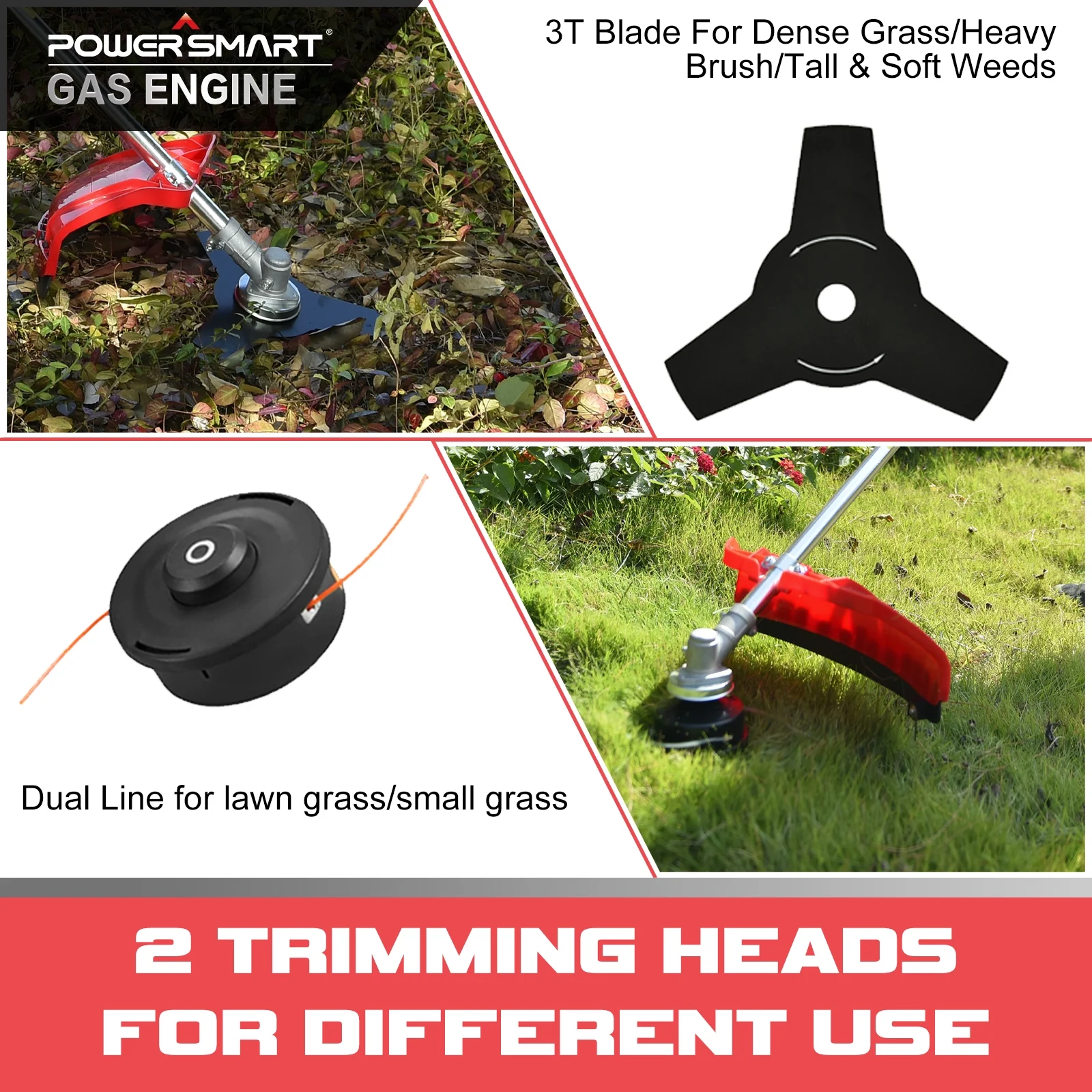 PowerSmart 2-Cycle 25.4cc 18lb Straight Shaft Gas String Trimmer Weed Wacker and Brush Cutter for Lawns and Grass