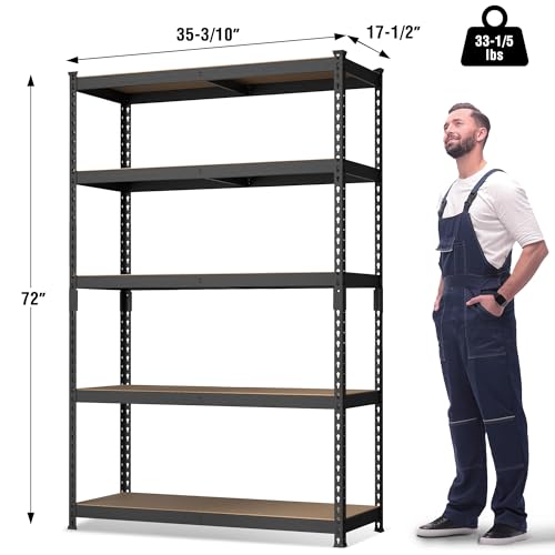 WORKPRO 5-Tier Metal Shelving Unit, 48”W x 24”D x 72”H, Heavy Duty Adjustable Storage Rack, 4000 lbs Load Capacity (Total), for Garage, Basement