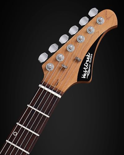 WestCreek TT-50KS Solid Body Electric Guitar, Mahogany Body, Maple Neck, Rosewood Fretboard, Rounded End Frets, Bone Nut, 22 Frets (Black)