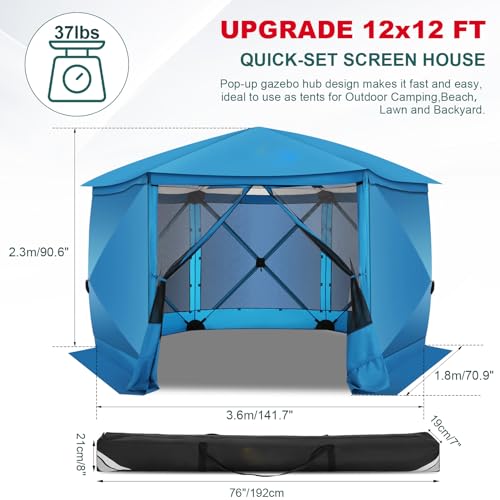 COBIZI 12x12ft Pop up Gazebo Screen Tent Screen House for Camping, Camping Outdoor Screened Gazebo, Canopy Tent