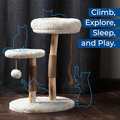 The Sanctuary Cat Tree - Luxury Cat Condo, Large Modern Indoor Tower with 3 Faux Fur Beds, Scratching Posts, and Toys for Cats
