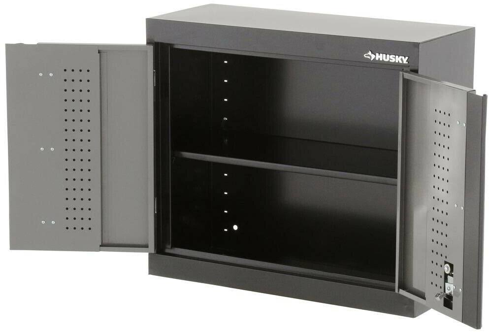 Husky 26 in. H x 30 in. W x 12 in. D Deluxe Steel Garage Wall Cabinet in Black/Grey
