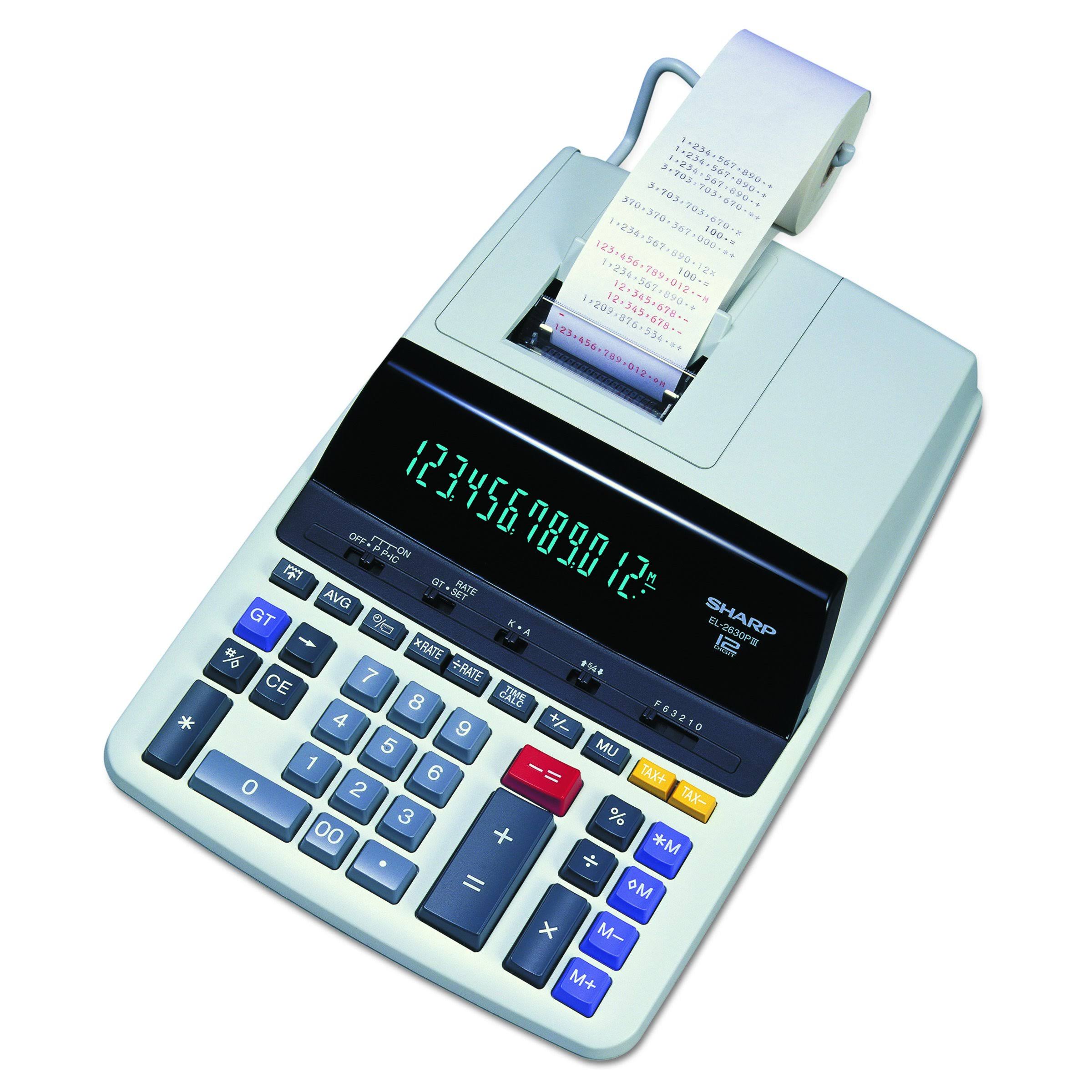 Sharp El-2630piii 12 Digit Commercial Printing Calculator, 2-Color - Black